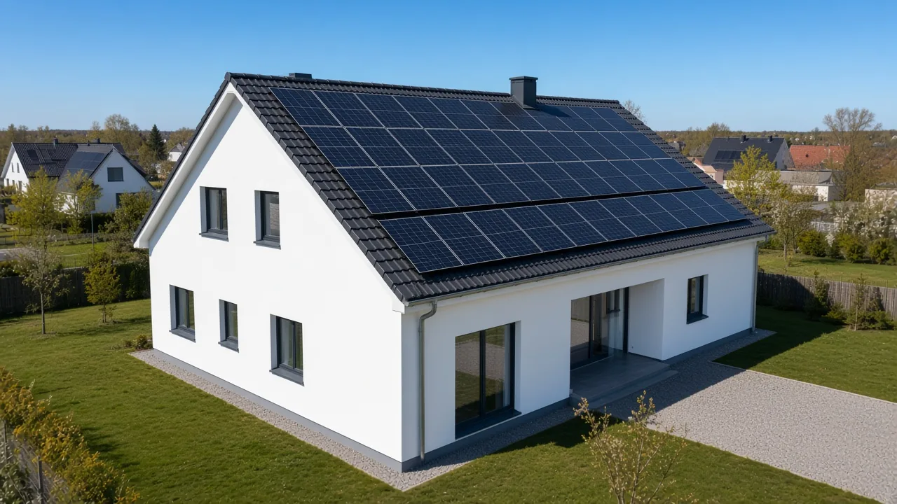 Photovoltaikanlage auf einem Einfamilienhaus – Symbolbild